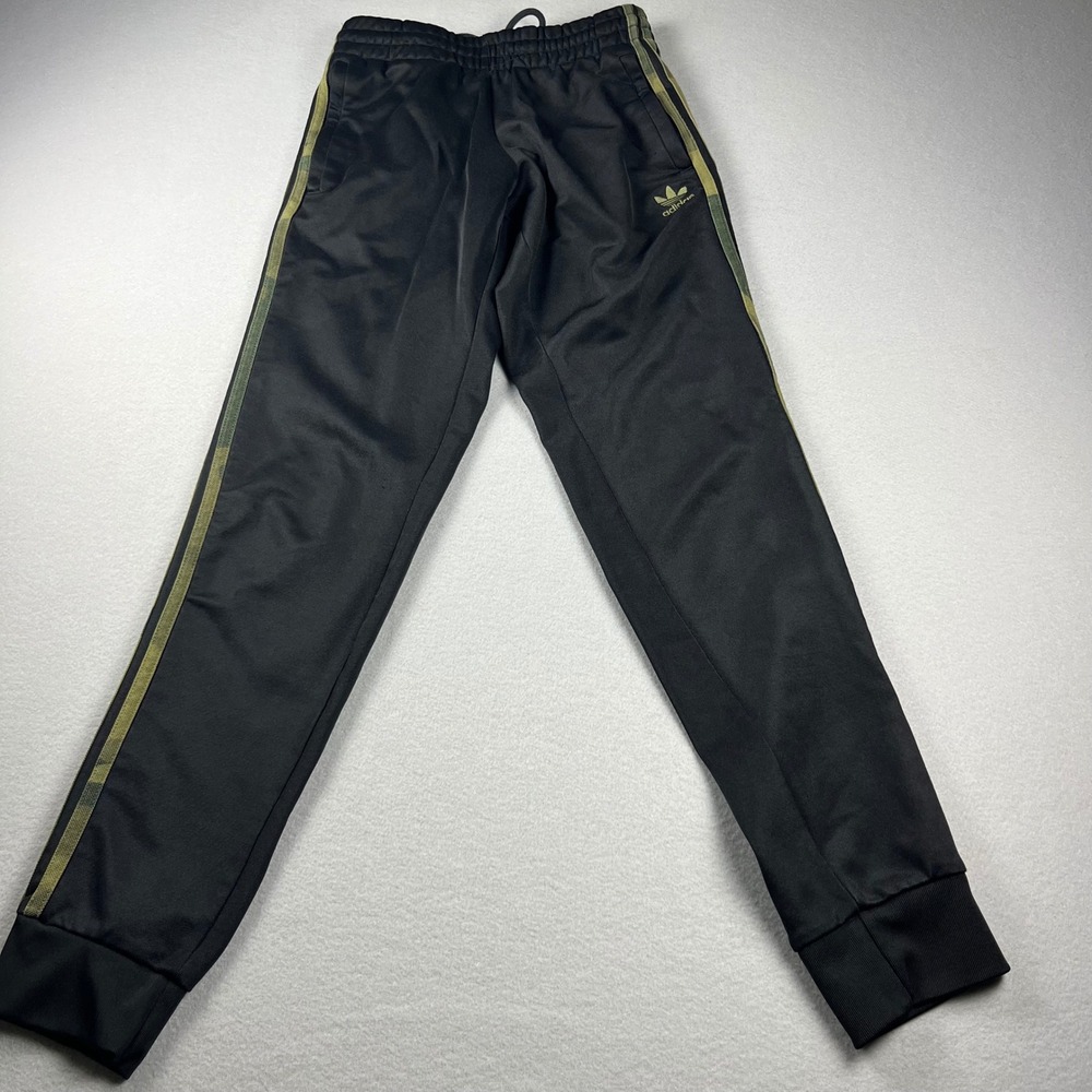 Adidas Originals Boys Black Camo Stripe Track Pants Joggers Trefoil Logo Small